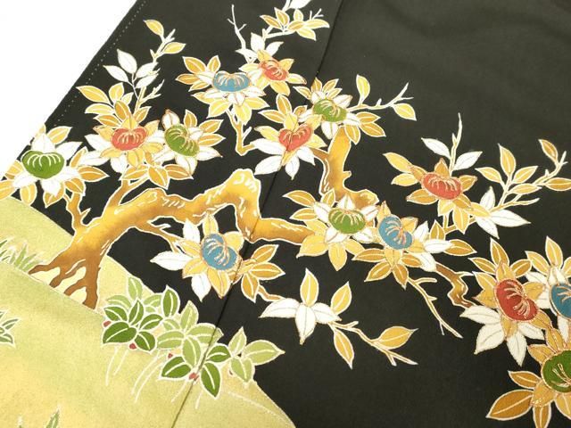 平和屋着物○本加賀友禅作家 押田正義 黒留袖 流水草花文 正絹 平和屋