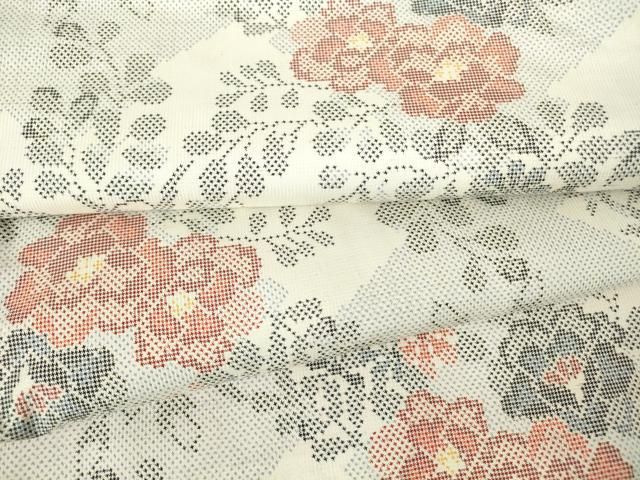 平和屋着物▽本場大島紬 白大島 7マルキ 草花文 正絹 逸品 DABA4115az