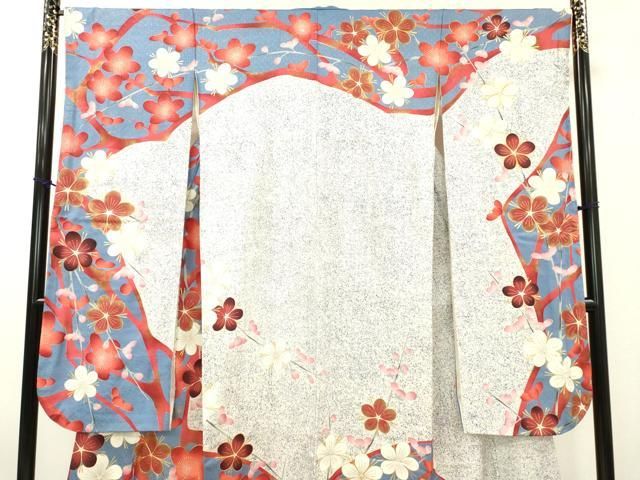 平和屋着物▽紫綬褒章 巨匠『岩田専太郎』 振袖 駒刺繍 枝梅 たたき染