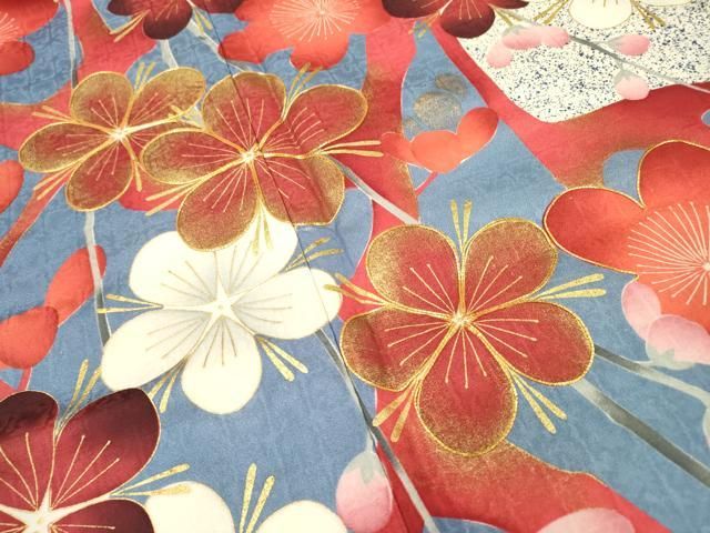 平和屋着物▽紫綬褒章 巨匠『岩田専太郎』 振袖 駒刺繍 枝梅 たたき染