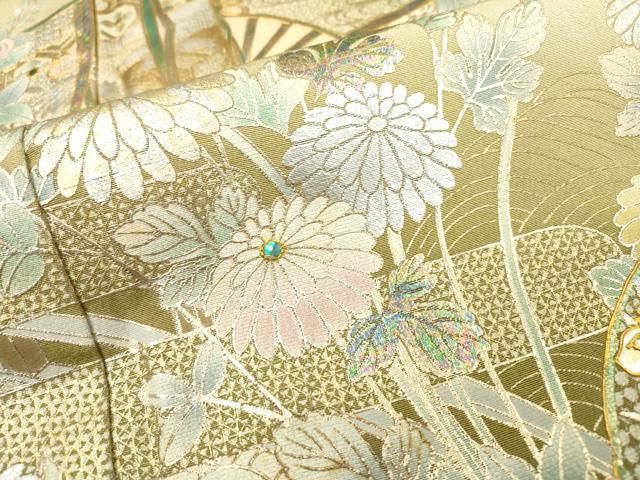 平和屋着物▽訪問着 螺鈿 扇面几帳花文 暈し染 金銀彩 正絹 逸品