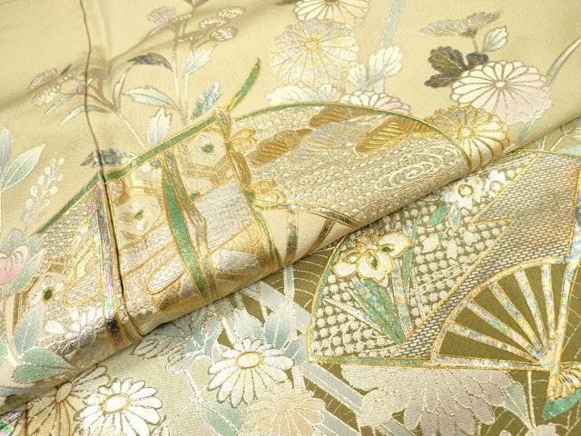 平和屋着物▽訪問着 螺鈿 扇面几帳花文 暈し染 金銀彩 正絹 逸品