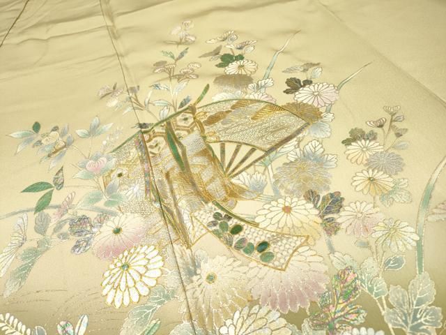 平和屋着物▽訪問着 螺鈿 扇面几帳花文 暈し染 金銀彩 正絹 逸品