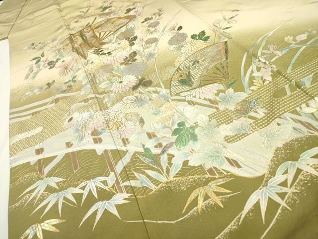 平和屋着物▽訪問着 螺鈿 扇面几帳花文 暈し染 金銀彩 正絹 逸品