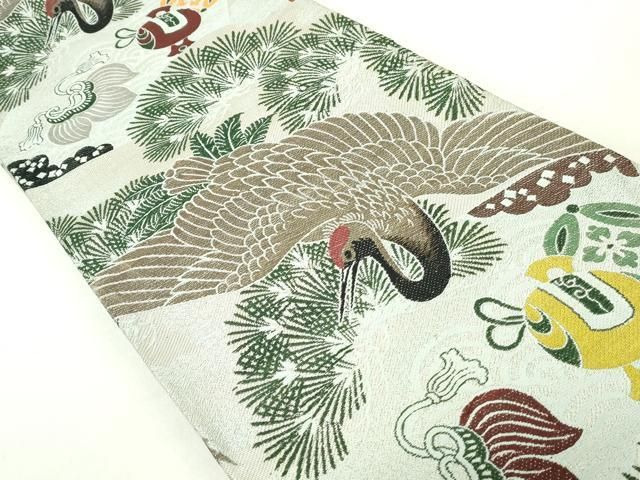 9024 【秀品】アンティーク 豪華丸帯 飛鶴に松文様 大正浪漫 花嫁衣裳 正絹