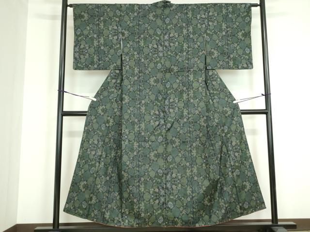 平和屋着物□本場大島紬 7マルキ 幾何学花文 三越扱い 正絹 逸品