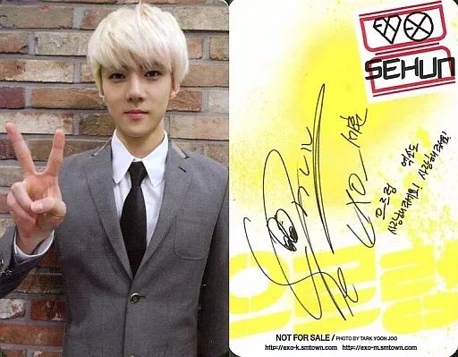 EXO SEHUN直筆サイン 中古】コレクションカード(男性) EXO-K/セフン(SEHON)/制服Ver./裏面