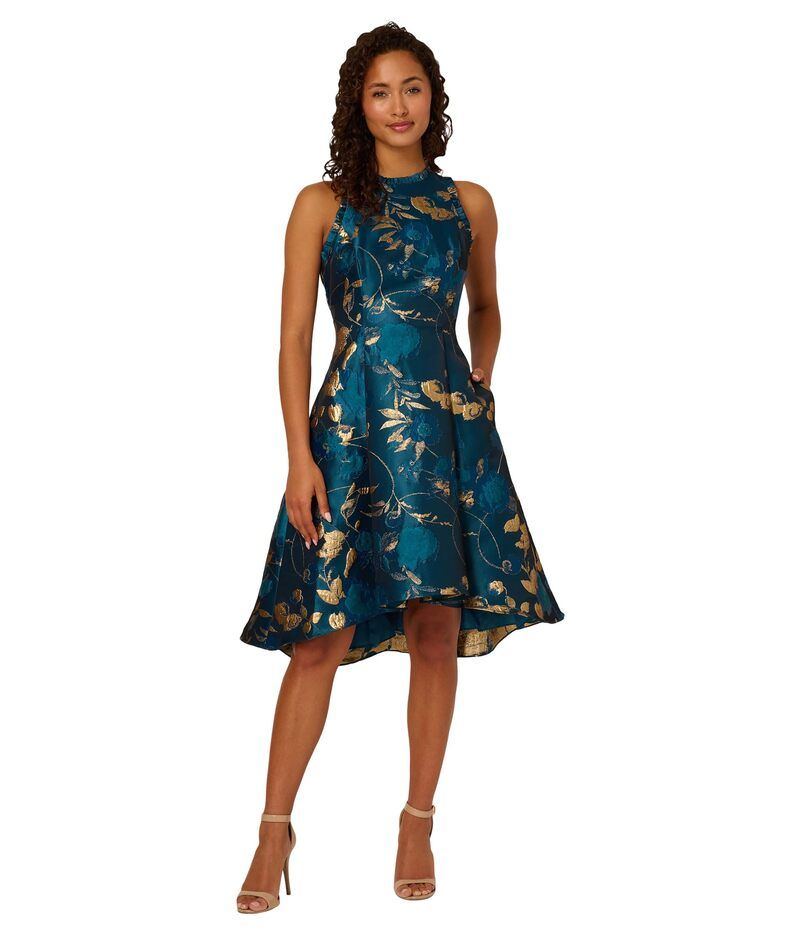 (取寄) アドリアナ パぺル レディース ティップ クレープ タイ ドレス Adrianna Papell women Tipped Crepe Tie Dress Wild Apple/Navy アドリアナ パペル レディース トップス ワンピース フリル Adrianna