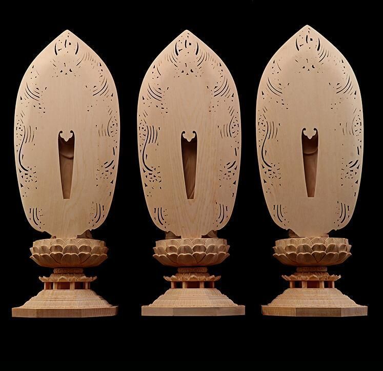 極上品 仏教美術 総檜材 仏像 精密彫刻 西方三聖立像 - メルカリ