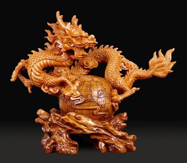 品質保証 龍彫刻精工オフィス装飾風水祥龍置物テ〔一工芸品事務所置物