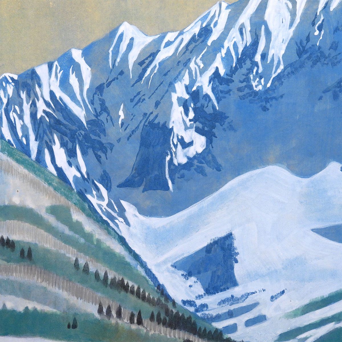 杉浦盈二「雪原」日本画 額装 共シール A 杉浦盈二「雪原」日本画 額装