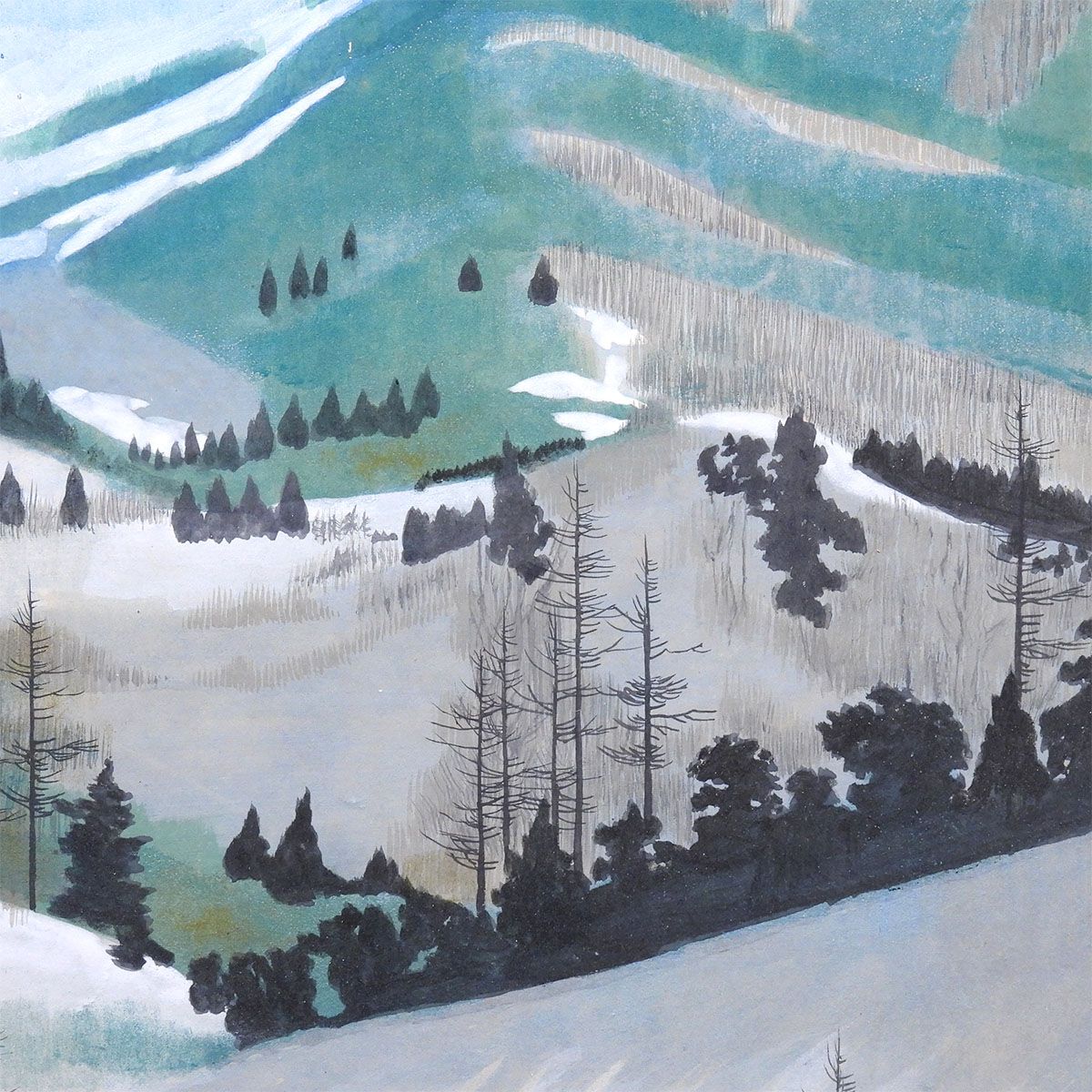 上原卓 冬の嶺 紙本彩色12号 風景画 共シール 雪 山 自然 京都芸大教授