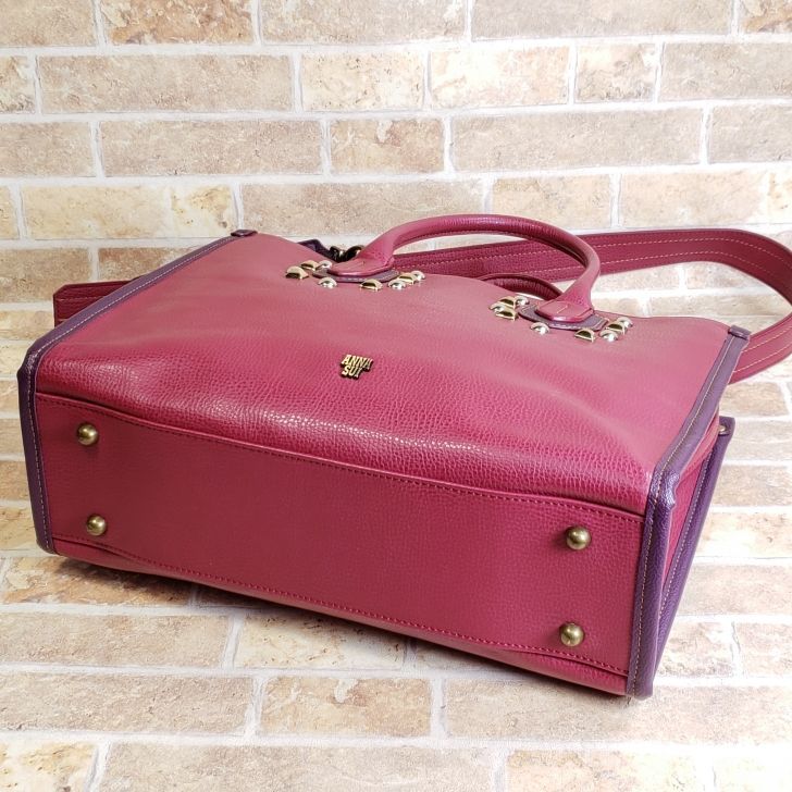 アナスイ ANNA SUI ☆ スタッズ バイカラー レザー 2way トートバッグ 