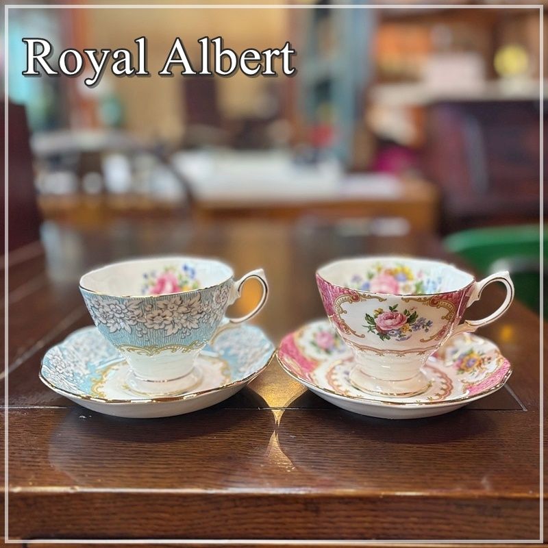 ROYAL ALBERT カップ＆ソーサー 2客セット ペア ピンク 水色 ロイヤル