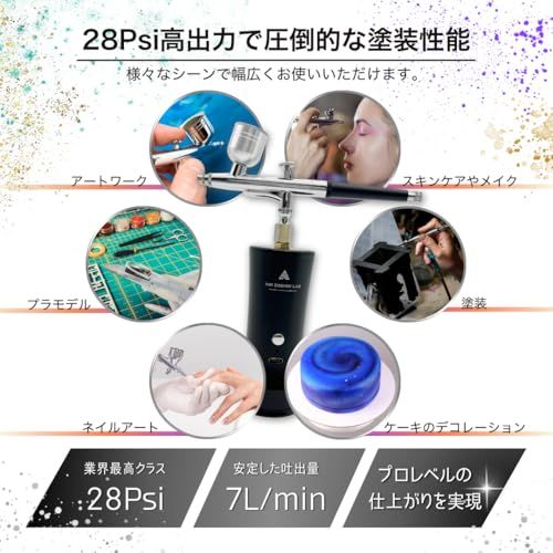 充電式 エアブラシ 28PSI ダブルアクション Type-C エアブラシセット