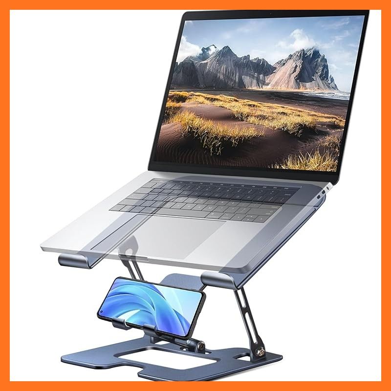 【新品】 SuperKois ノートパソコンスタンド スマホスタンド付 パソコンスタンド 折りたたみ式 pcスタンド 無段階高さ&角度調整可能 タブレット スタンド 滑り止め アルミ製軽量 安定 高耐荷重 放熱対策 省スペース 人間工学設計 姿勢改善 腰痛＆猫