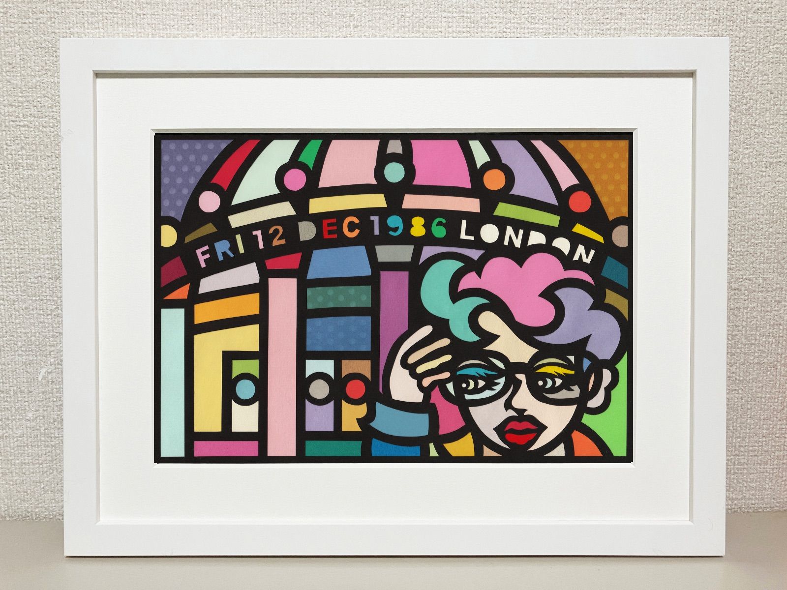 A4サイズ #194-1 “London in 1986” 2025 Original art work on paper cutting with collage ◆日本製UVカットアクリルフレーム付き◆英国ロックファン
