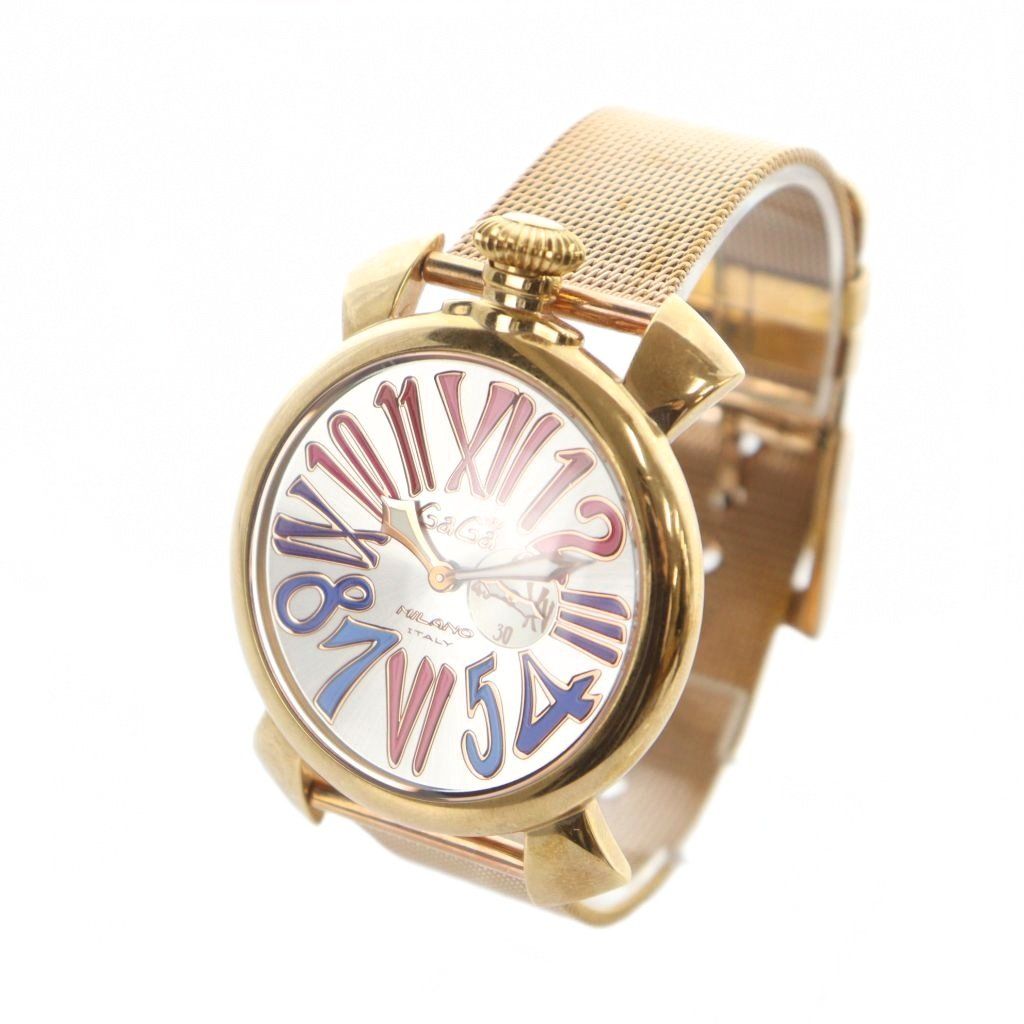 【美品】GagaMilano マヌアーレ46 スモセコ ゴールド　ガガミラノ ガガミラノ GaGa MILANO MANUALE 46 腕時計 ウォッチ クォーツ ロゴ