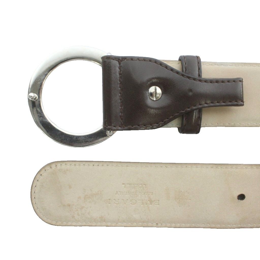 ブルガリ BVLGARI ベルト レザー バックル ラウンド ロゴ シルバー金具