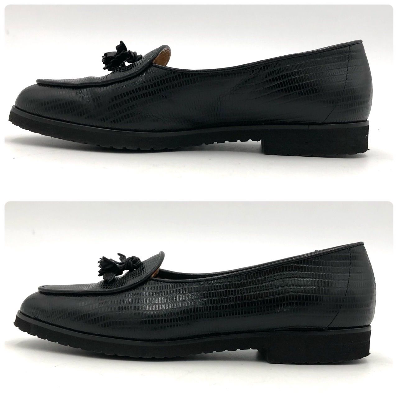 美品】ボッテガヴェネタ ローファー 35.5 黒 リザード型押し 22.5cm