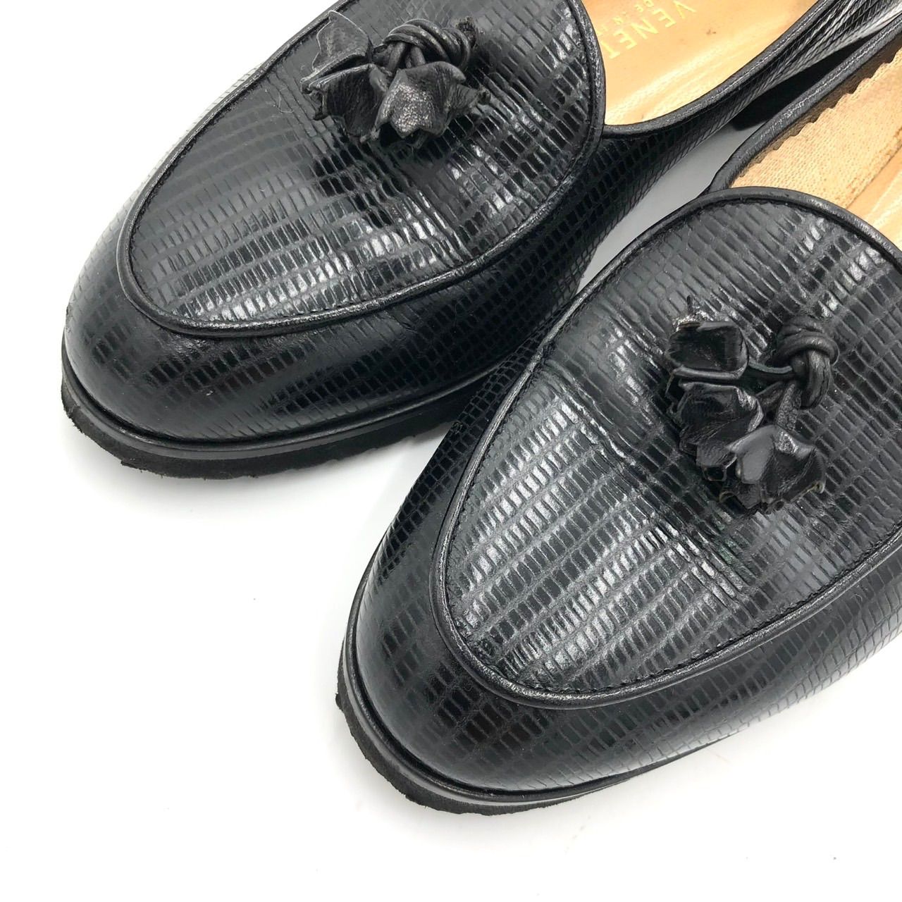 美品】ボッテガヴェネタ ローファー 35.5 黒 リザード型押し 22.5cm