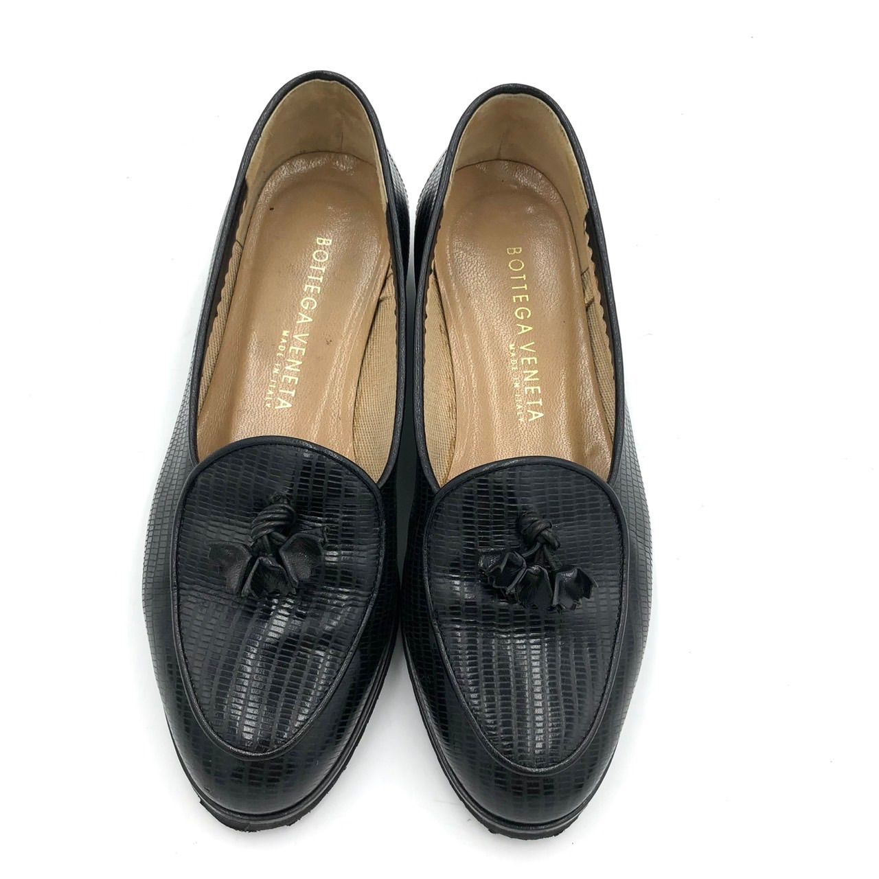 美品】ボッテガヴェネタ ローファー 35.5 黒 リザード型押し 22.5cm