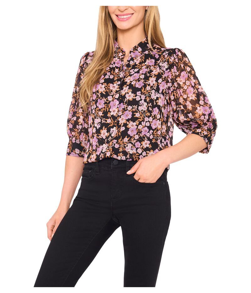 CeCe Women's Flutter Sleeve Crewneck Top - Rich Black | Smart