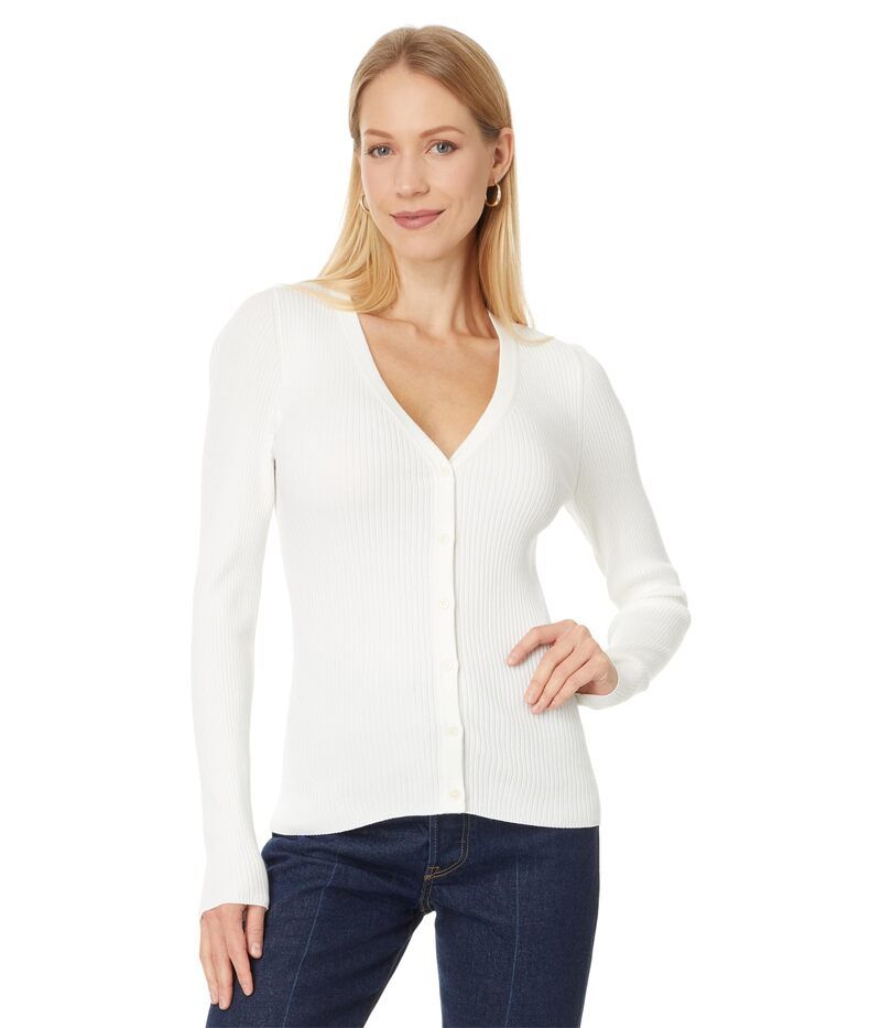 (取寄) リラ P レディース リブド カーディガン セーター Lilla P women Ribbed Cardigan Sweater White リラピー レディース アウター ニット・セーター リブ カーディガン