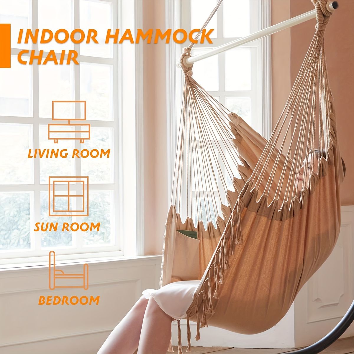 快適な座り心地】マクラメ編みハンギングチェア クッション＆ポケット