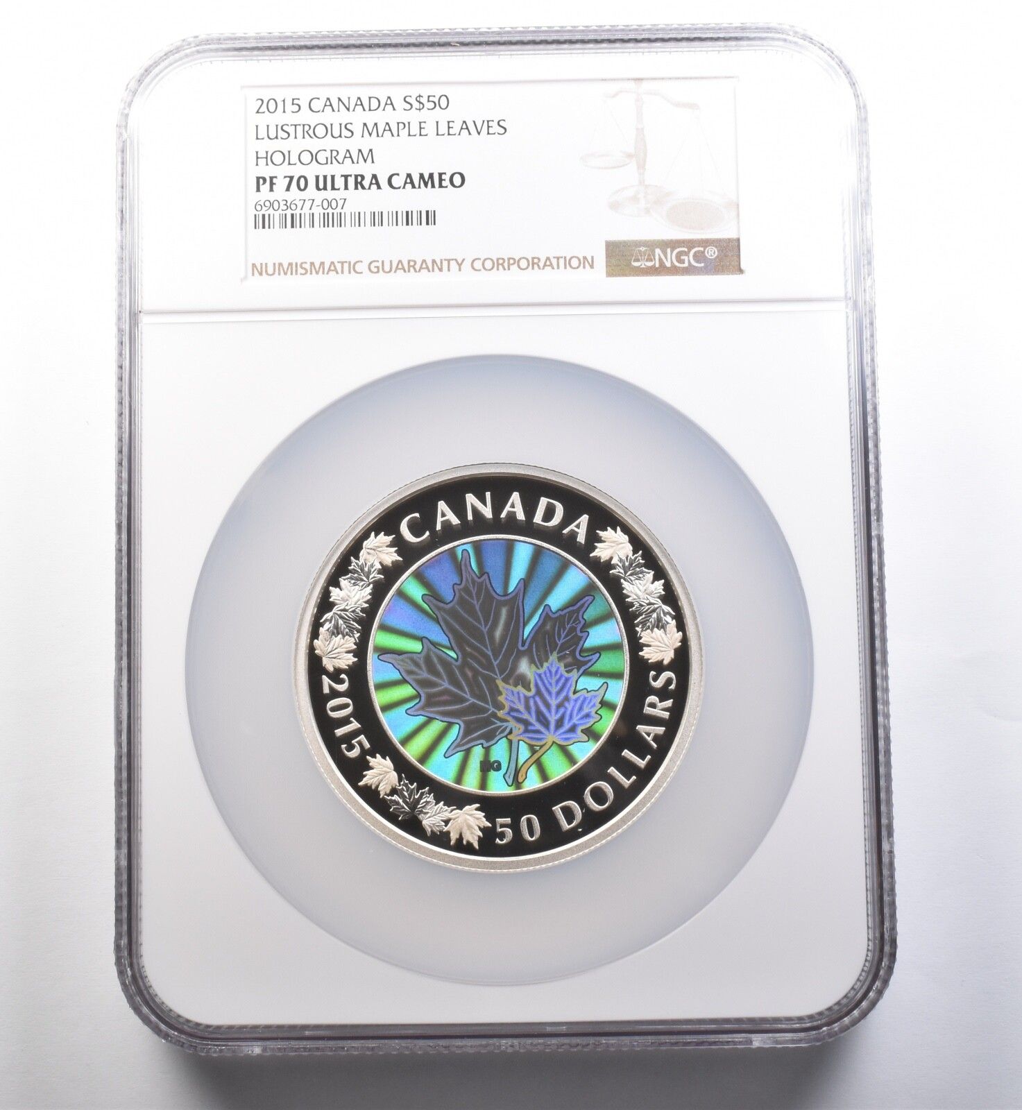 2015年 カナダ 50ドル銀貨 Ltro メープルリーフ ホログラム PF70 UCAM