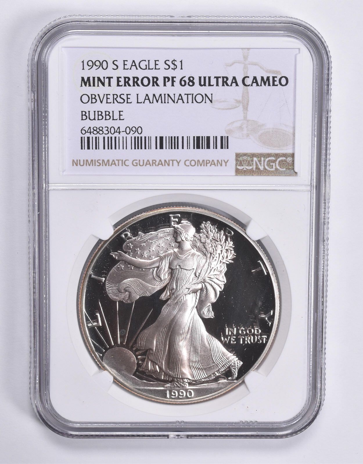 ERROR PF68 UCAM 1990-S アメリカン シルバー イーグル OBV