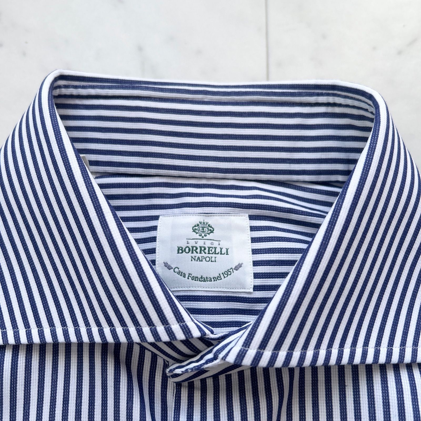 新品タグ付 LUIGI BORRELLI ポロシャツ 50 ブルー コットンピンポイントオックスホリゾンタルカラーシャツ／FELICE