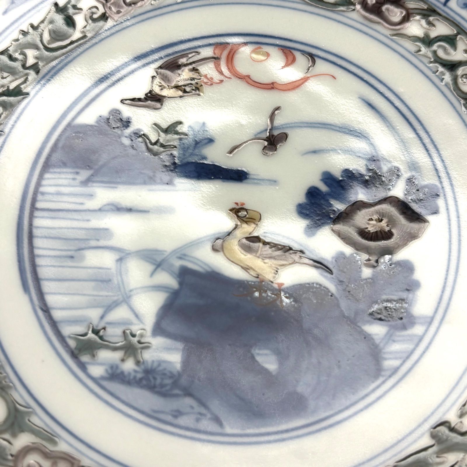 山本長左】九谷焼 宝祥芙蓉手花鳥紋8.5号盛鉢 『美品』/ 宮内庁御用窯