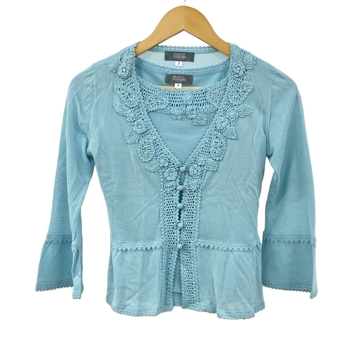 フランコフェラーロ　ニット　アンサンブル FRANCO FERRARO(フランコフェラーロ) アンサンブル美品 - ライトブルー