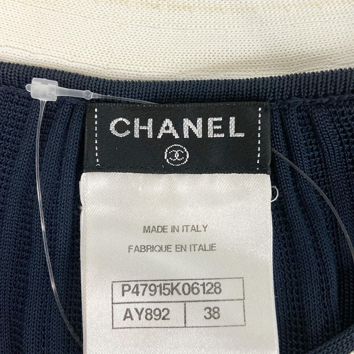 CHANEL シンプル　ネイビーリブ　半袖38 100コットン CHANEL ココニットネイビートップス38