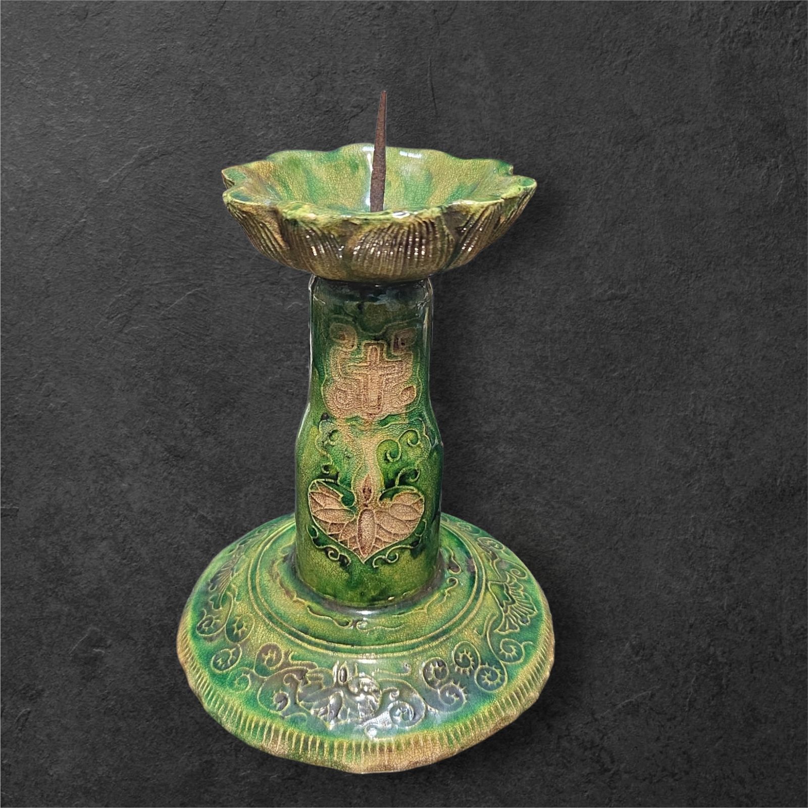 古美術 源内焼 燭台 平賀源内 隠れキリシタン十字紋入り 蝋燭立て 当時