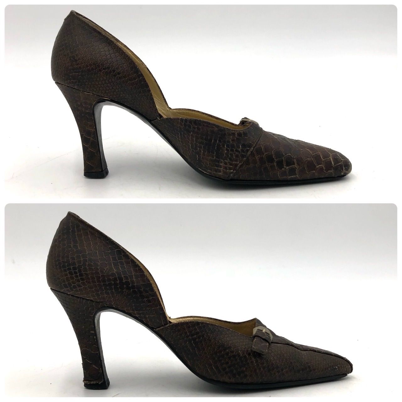 ジャンニ ヴェルサーチ VERSACE パンプス 型押し レザー ブラウン 22.5