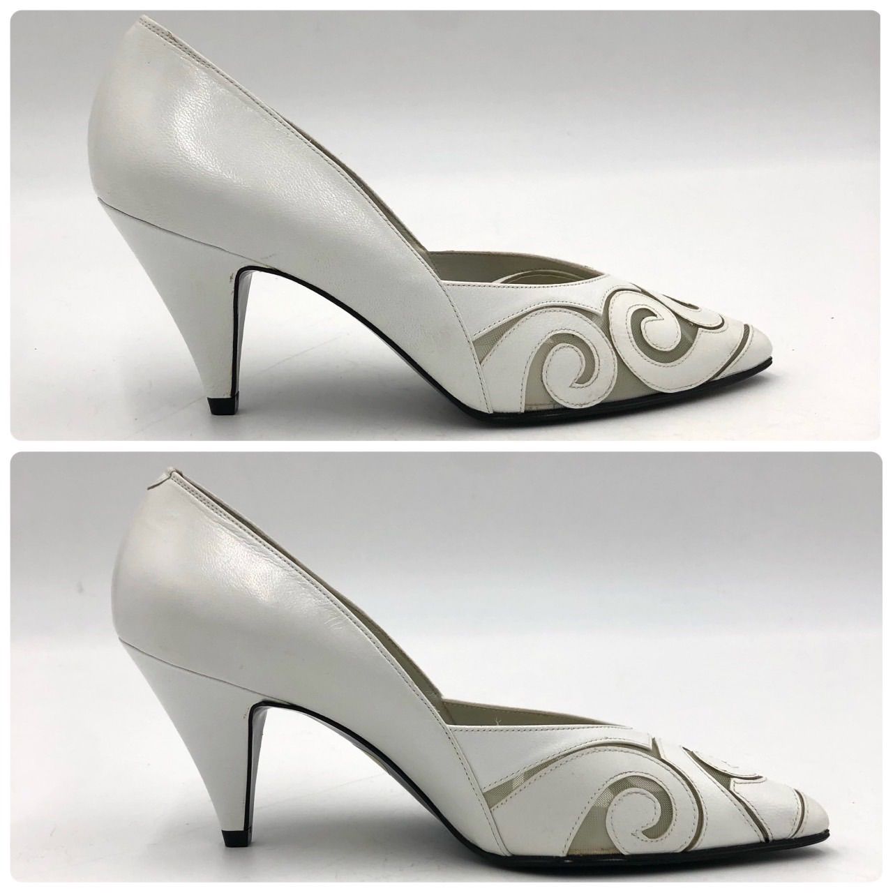 イヴサンローラン パンプス 22.5cm ホワイト 白 レザー YSL ヒール 8cm