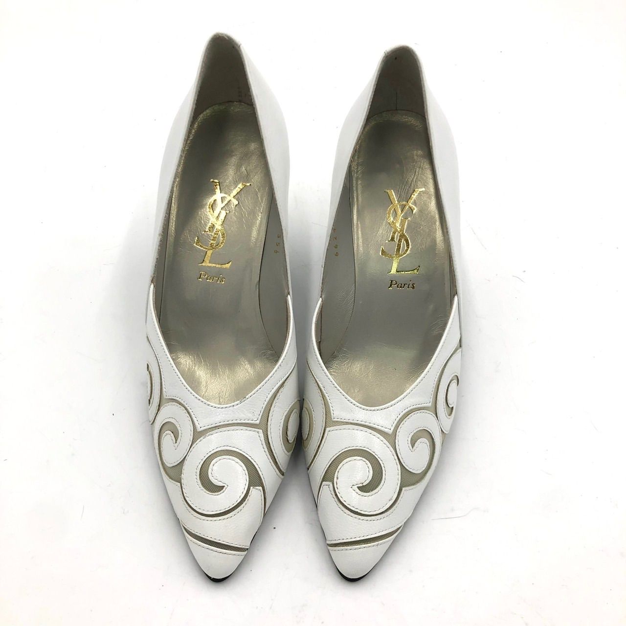 イヴ・サンローラン　白のヒール イヴサンローラン パンプス 22.5cm ホワイト 白 レザー YSL ヒール 8cm