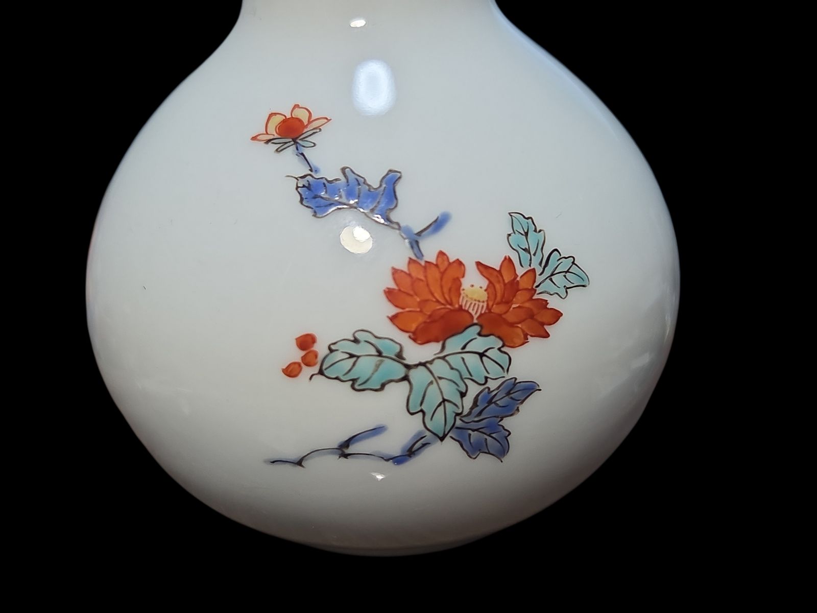 古美術 十二代 酒井田柿右衛門 渦福 牡丹絵一輪挿し 柿右衛門様式 柿右