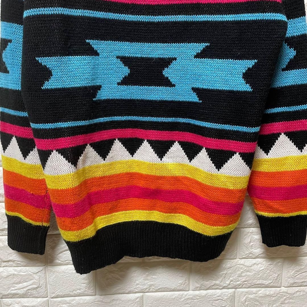 古着】レディース ニット セーター ネイティブ柄 総柄 エスニック