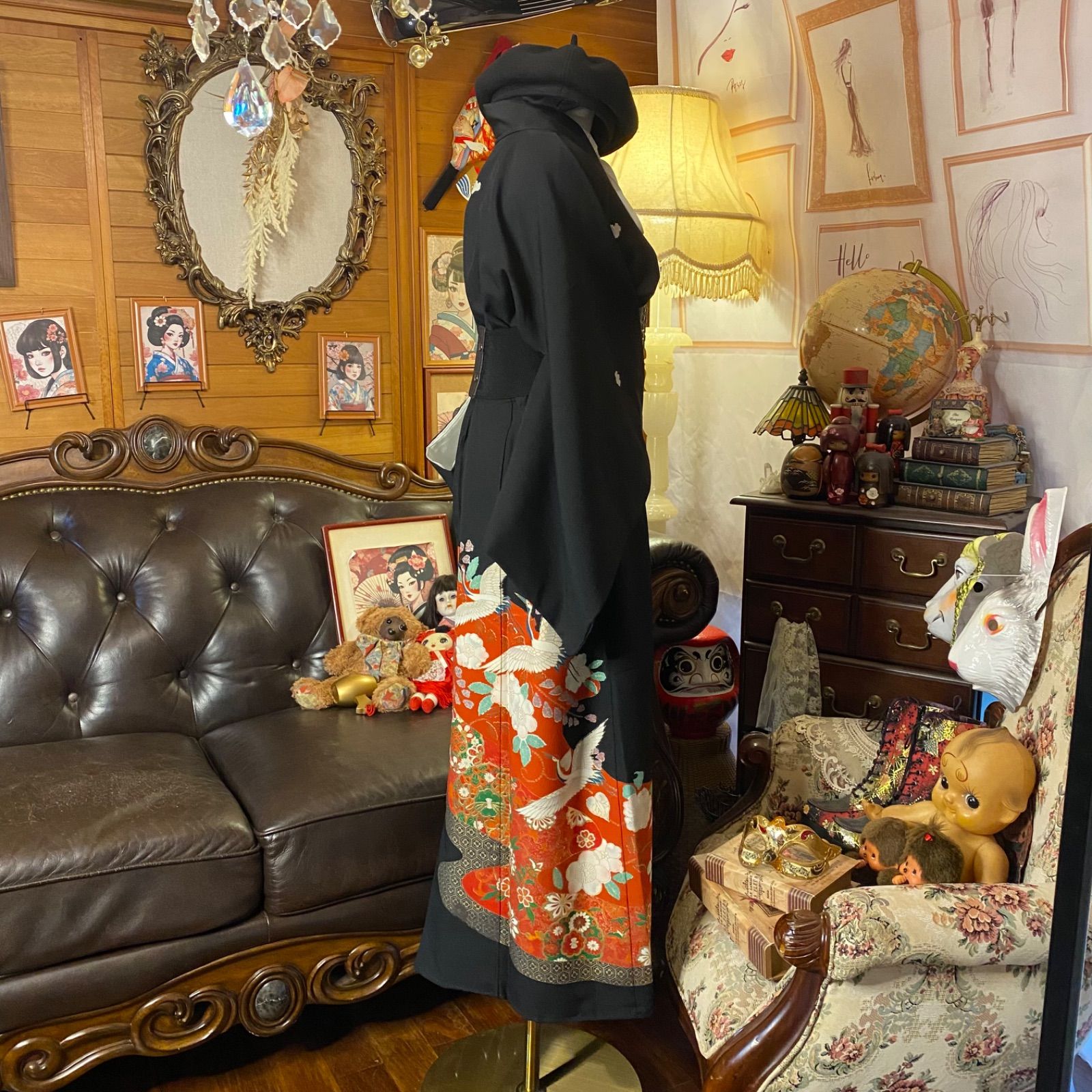 留袖 着物 リメイク ワンピース ドレス ロング 和洋折衷 洗える 化繊