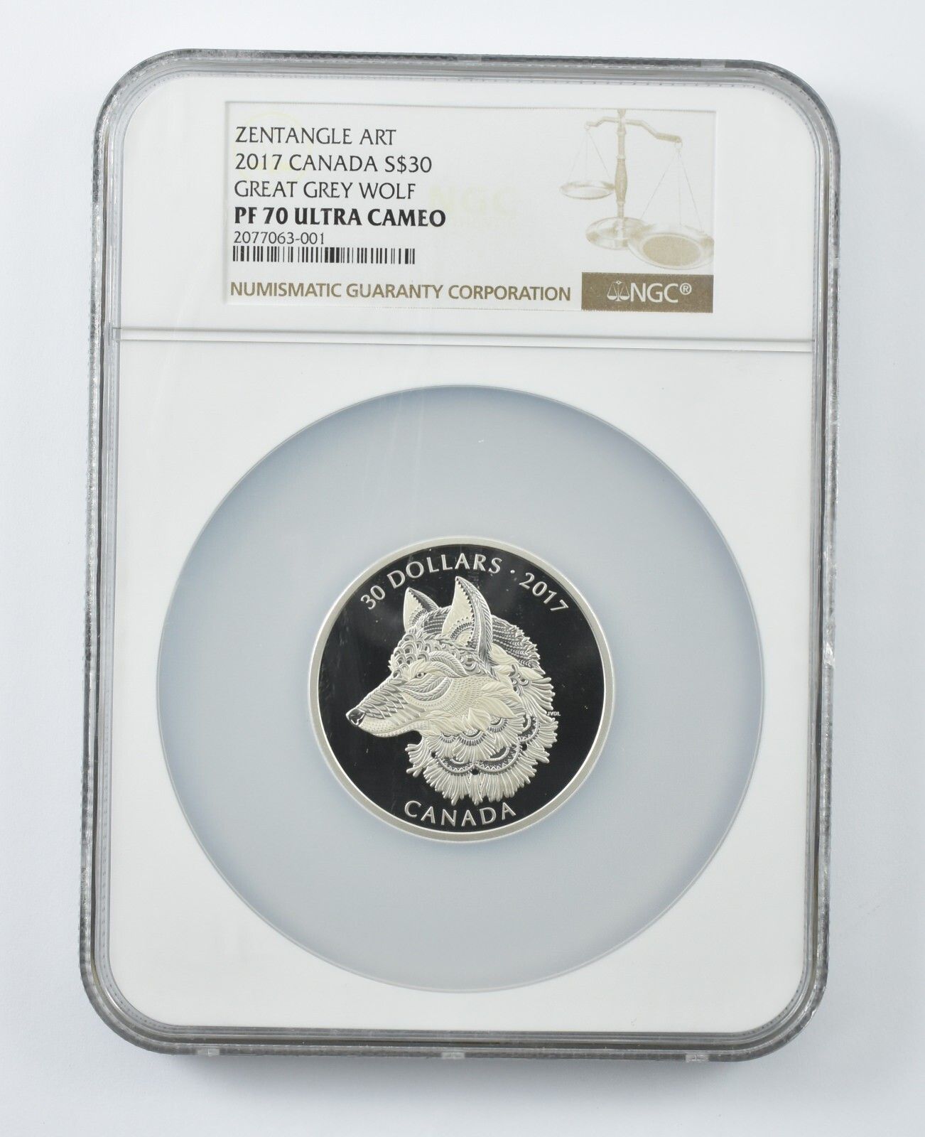 2017年カナダ 30ドル銀貨 ゼンタングルアート グレートグレーウルフ