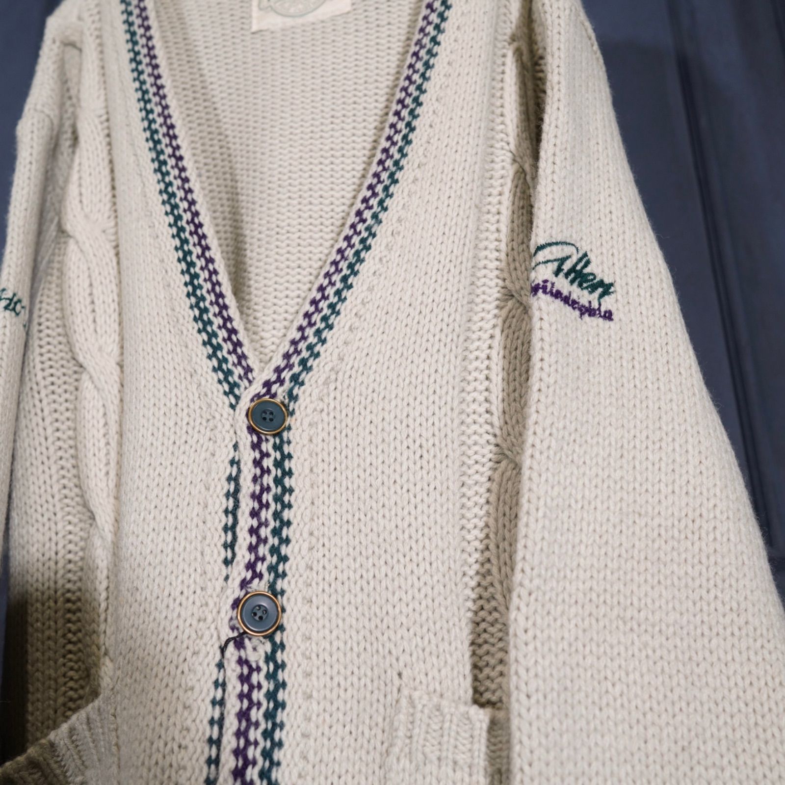 EU VINTAGE FOXHOUND EMBROIDERY DESIGN KNIT CARDIGAN MADE IN ITALY 