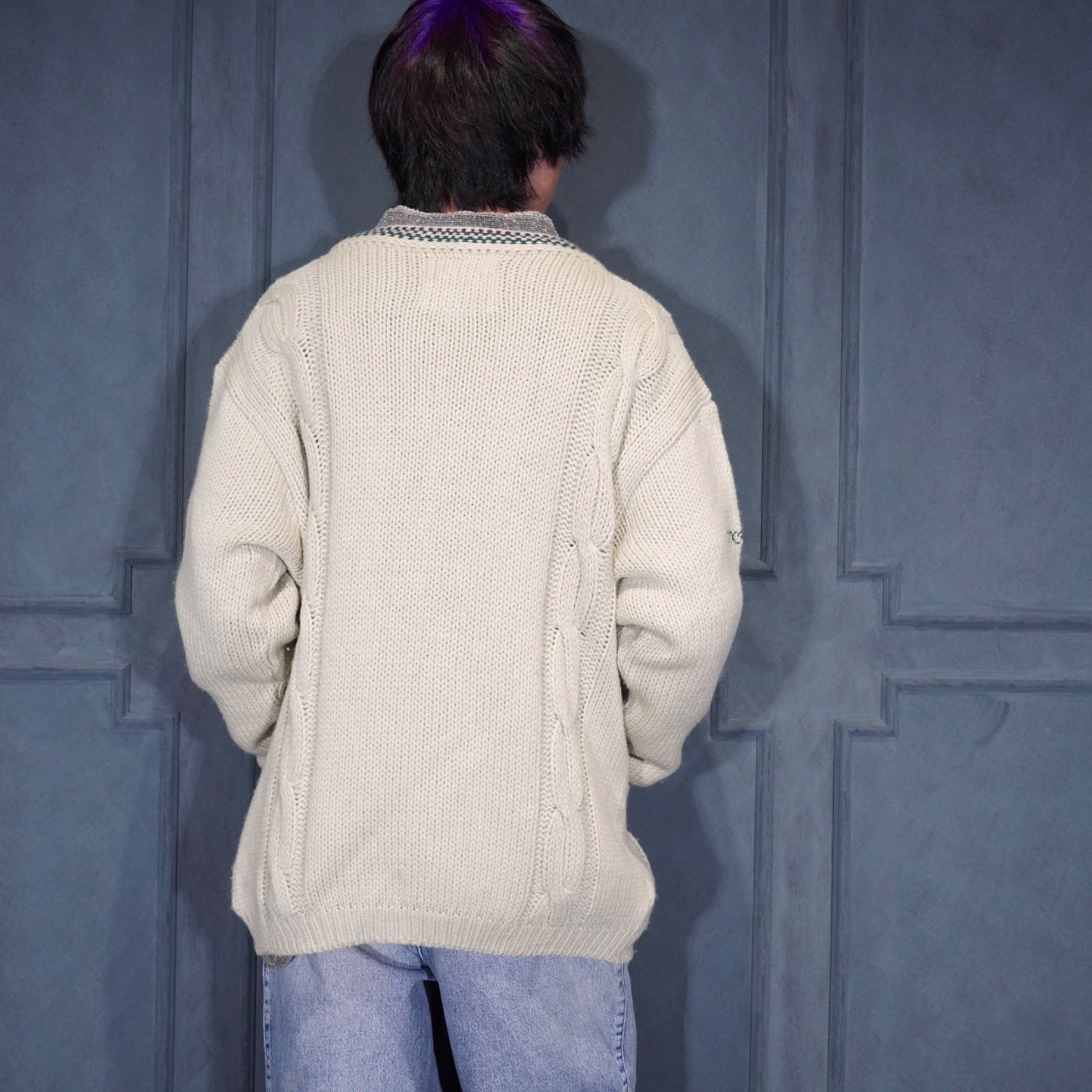EU VINTAGE FOXHOUND EMBROIDERY DESIGN KNIT CARDIGAN MADE IN ITALY 