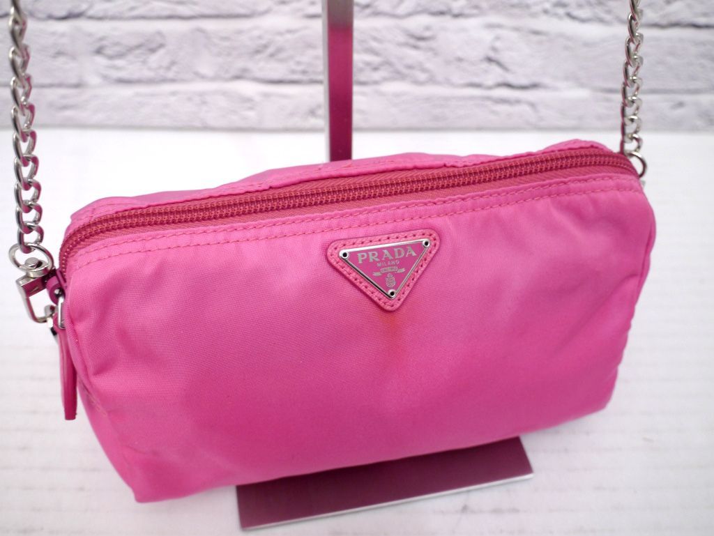 PRADA ピンク ナイロンボディバッグ レア◇ PRADA プラダ ナイロンxレザー クロスボディ ショルダー カメラ