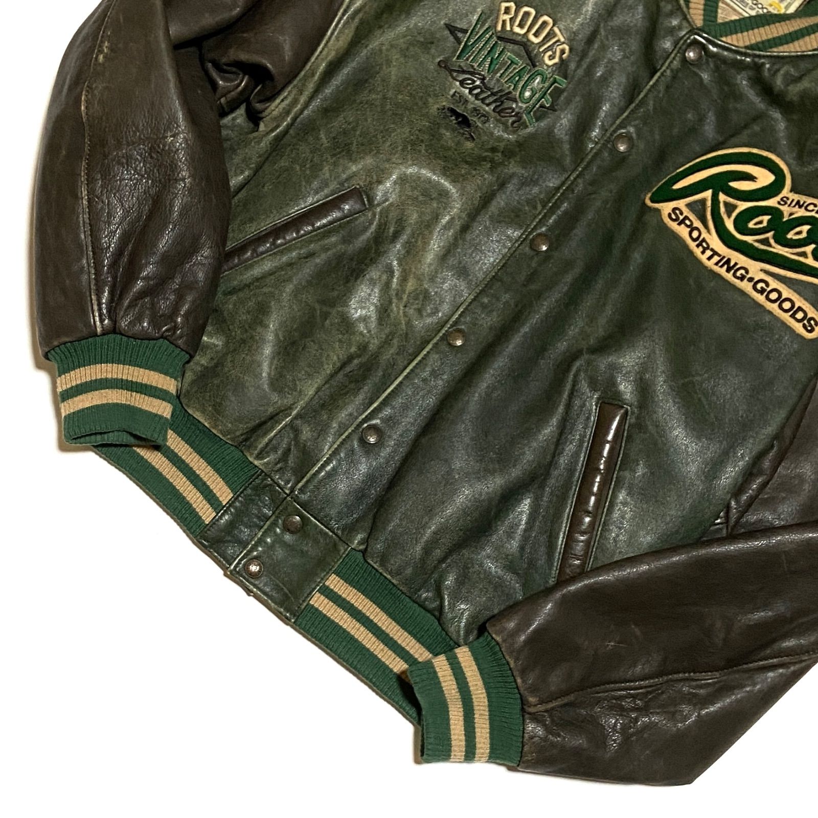 Roots ルーツ ヴィンテージ レザースタジャン カナダ製 本革 グリーン 