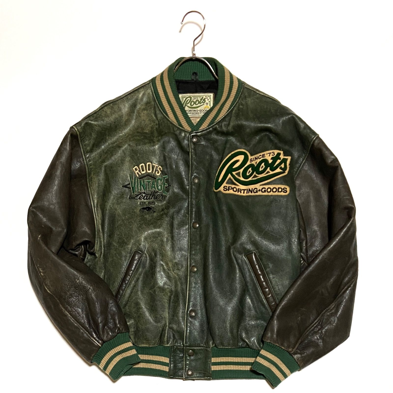 Roots ルーツ ヴィンテージ レザースタジャン カナダ製 本革 グリーン 