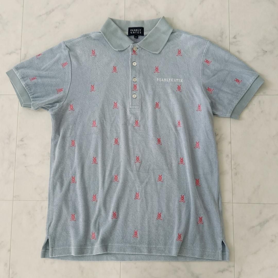 【限定SALE！】PEARLY GATES 刺繍ロゴ付き ポロシャツ PEARLY GATES ラビット総柄 刺繍ポロシャツ ライトブルー 4 - メルカリ