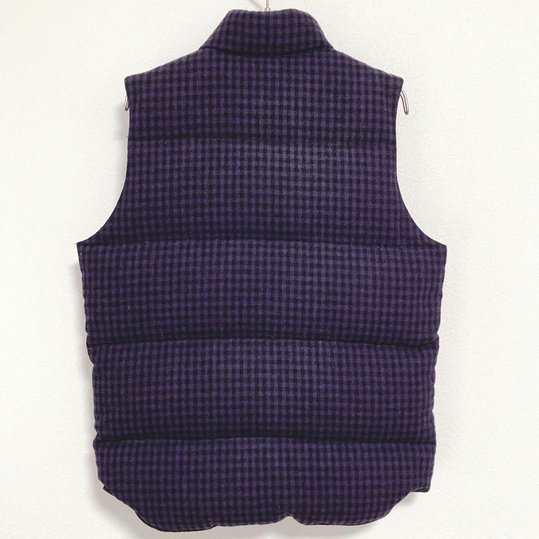 ワコマリア ウール混 チェック柄 中綿ダウンベスト パープルブラック S